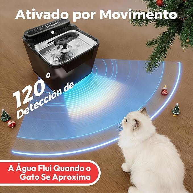 Bebedouro Inteligente para Gatos com sensor de movimento infravermelho e ativação automática 120 graus