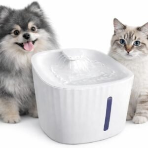 Bebedouro Pet Automático na cor branca com fluxo 360 graus e luz LED indicadora de nível.