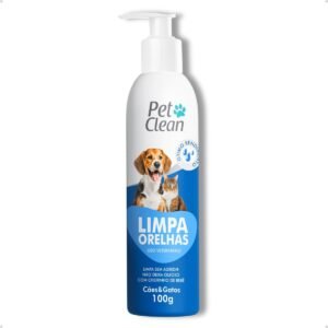 Frasco de Limpador de Orelhas Pet Clean 100ml para cães e gatos com bico dosador.