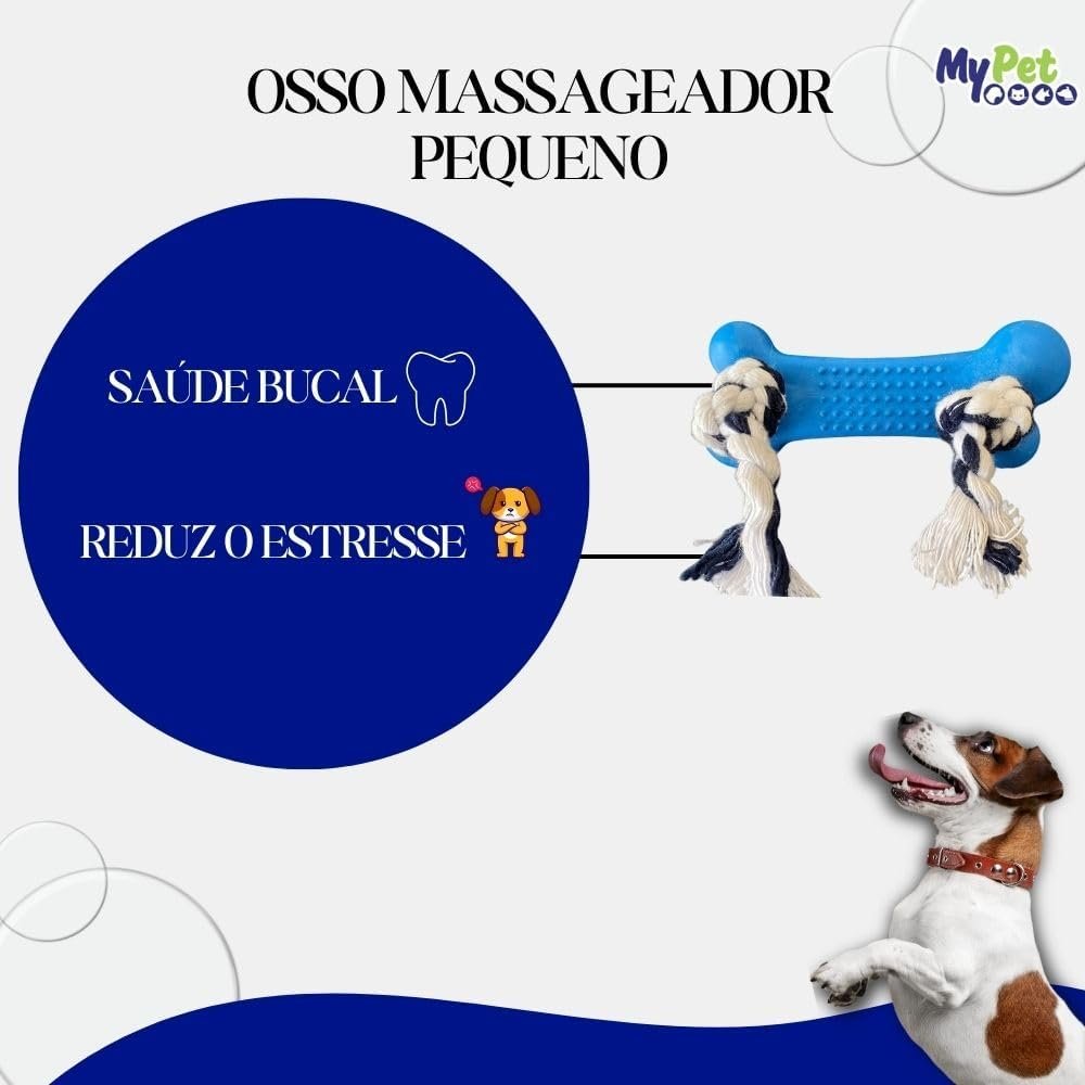 Brinquedo Mordedor de Borracha em formato de osso vermelho com cordas nas pontas para cães.