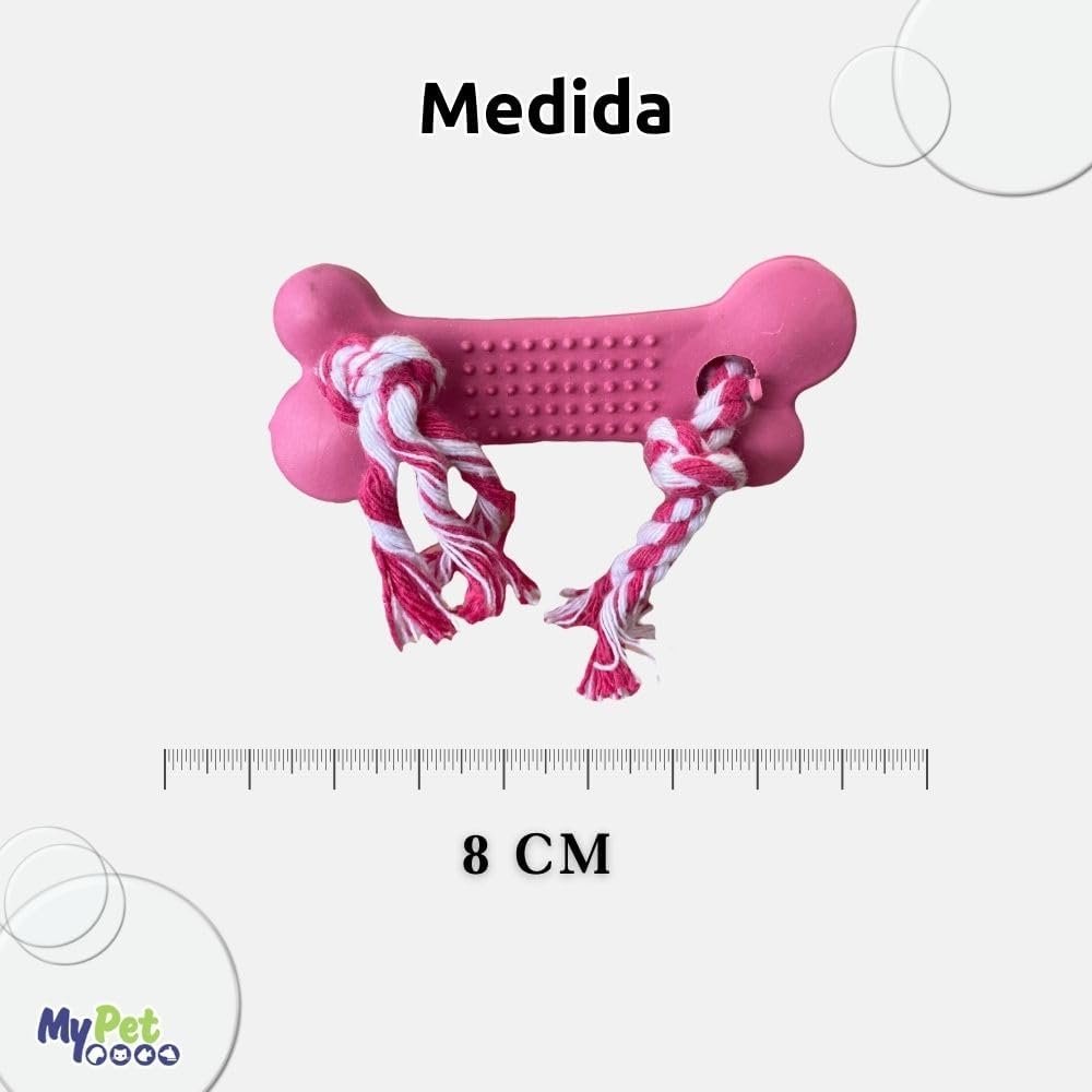 Brinquedo Mordedor de Borracha em formato de osso vermelho com cordas nas pontas para cães.