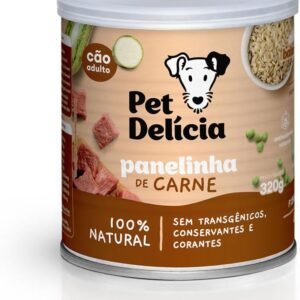 Lata de Ração Úmida Pet Delícia sabor Casserole de Carne para cães adultos.