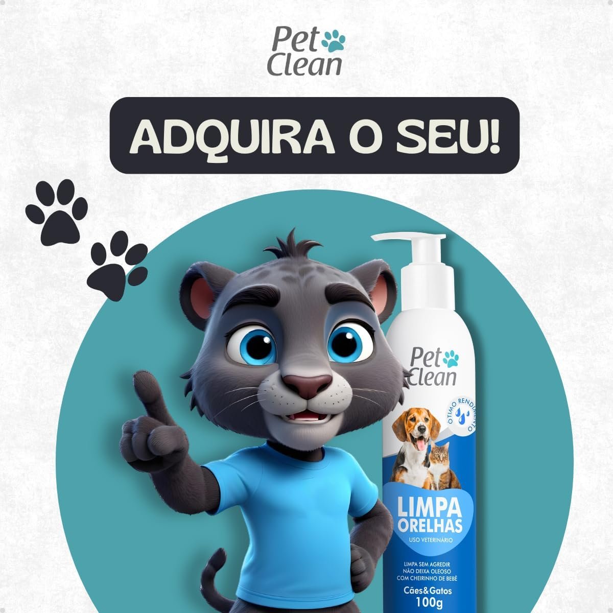 Frasco de Limpador de Orelhas Pet Clean 100ml para cães e gatos com bico dosador.