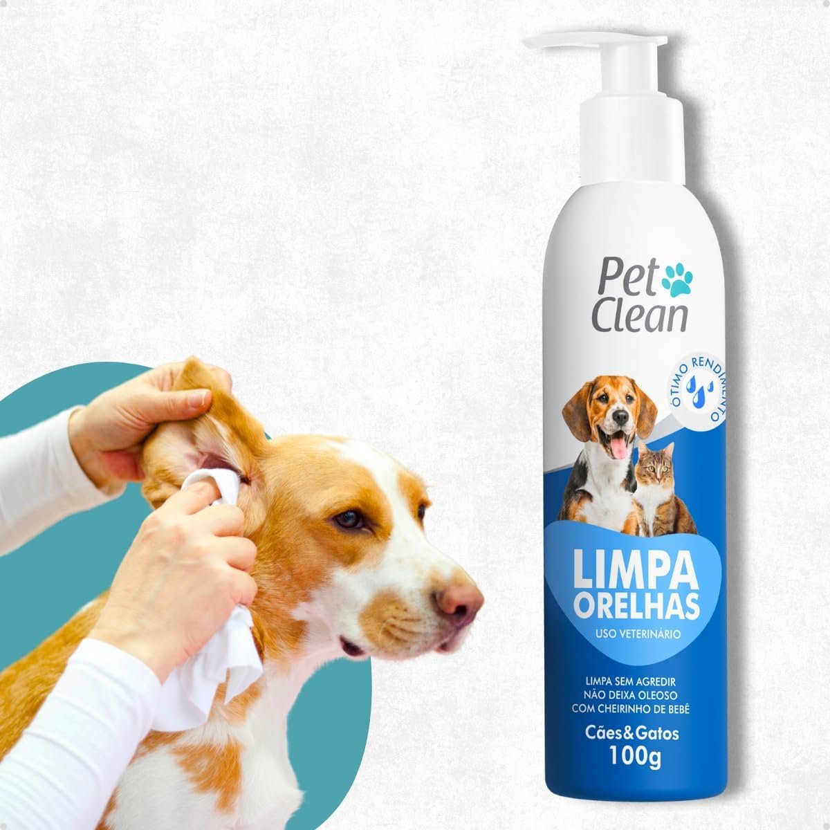 Frasco de Limpador de Orelhas Pet Clean 100ml para cães e gatos com bico dosador.