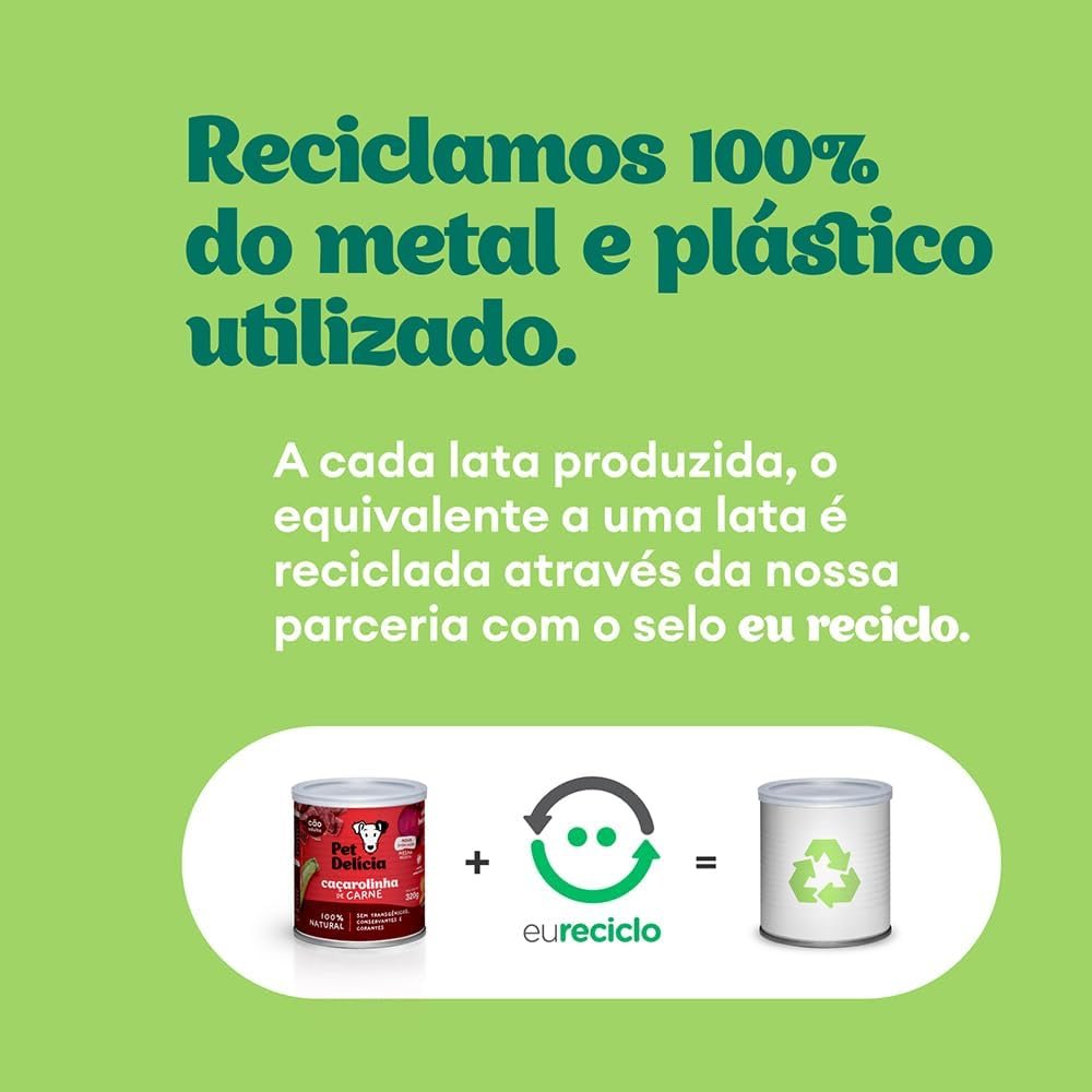 Lata de Ração Úmida Pet Delícia sabor Casserole de Carne para cães adultos.