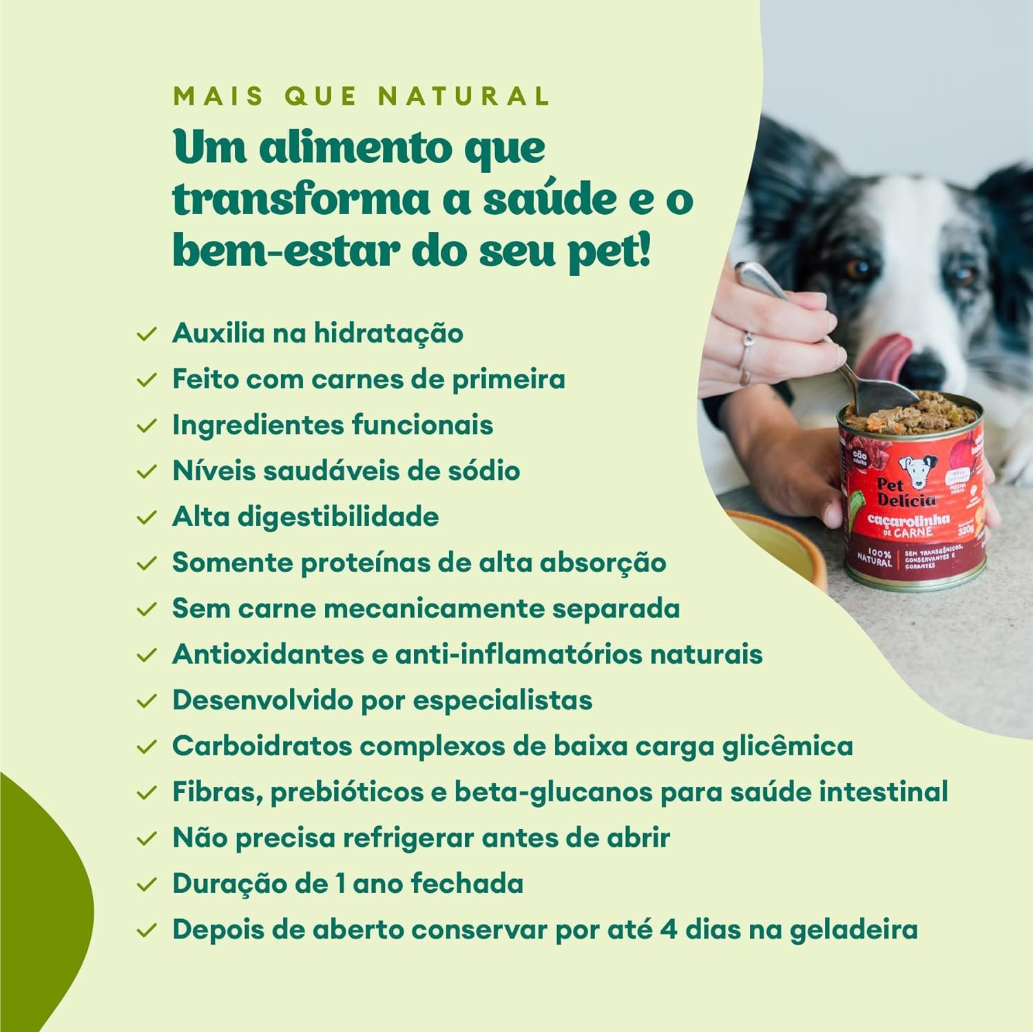 Lata de Ração Úmida Pet Delícia sabor Casserole de Carne para cães adultos.