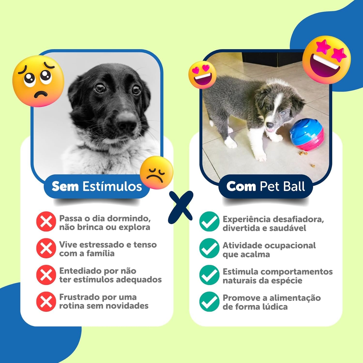 Brinquedo Pet Games Pet Ball azul e vermelho com abertura para petiscos e ração.