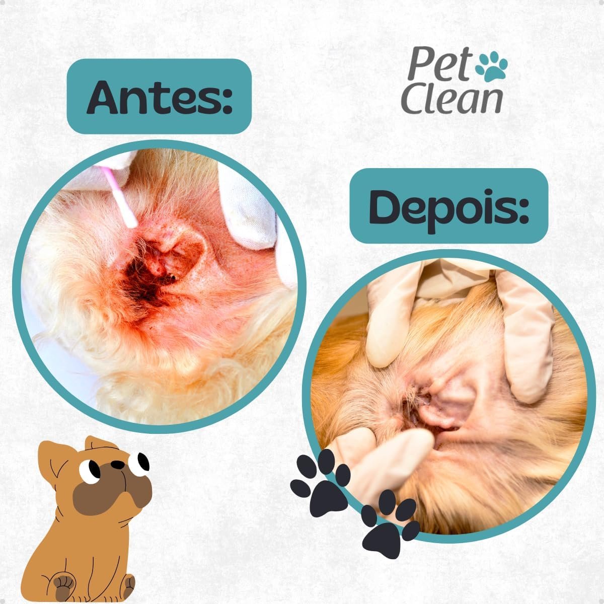 Frasco de Limpador de Orelhas Pet Clean 100ml para cães e gatos com bico dosador.