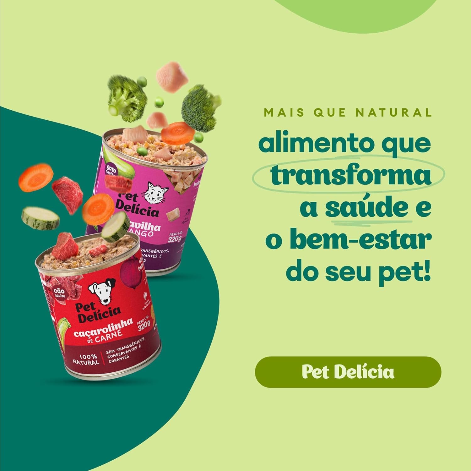 Lata de Ração Úmida Pet Delícia sabor Casserole de Carne para cães adultos.